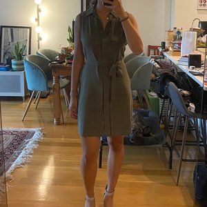 Uniqlo Collared Sleeveless Silk Dress Army Green